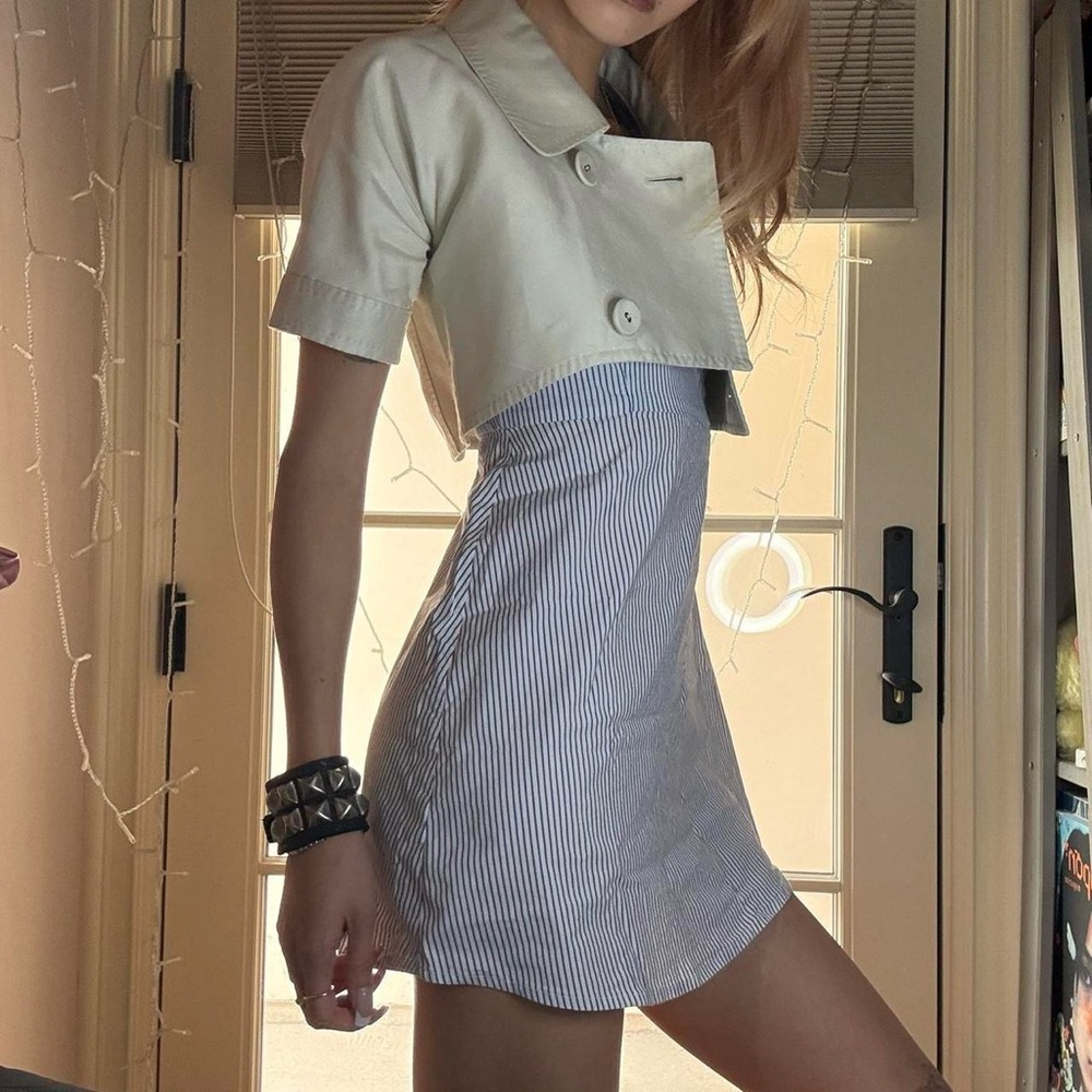 XS Urban Outfitters Kimchi Blue Blue & White Lightweight Pinstripe Mini Dress